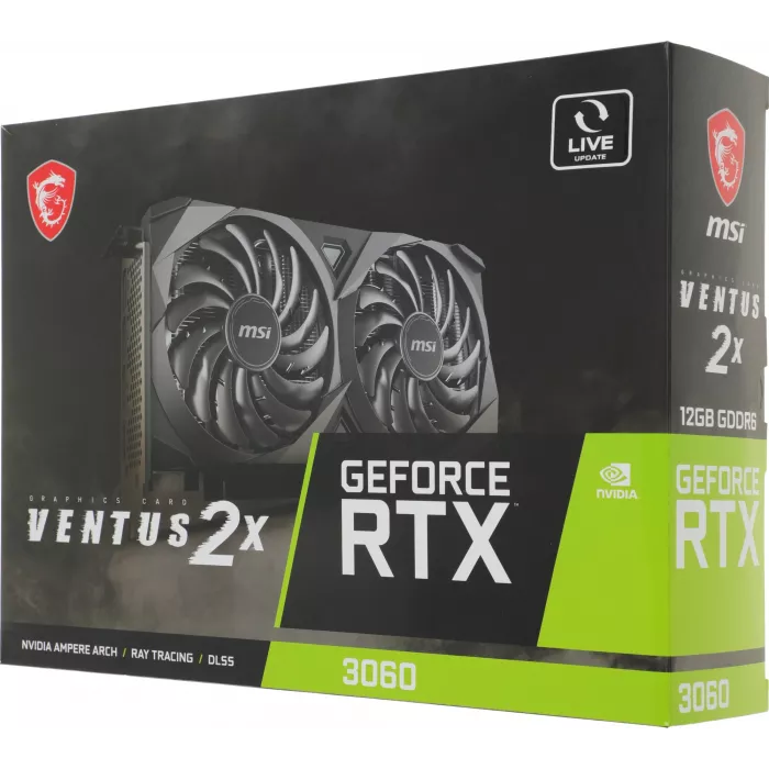 Видеокарта MSI PCI-E 4.0 RTX 3060 VENTUS 2X 12G NVIDIA GeForce RTX 3060 12Gb 192bit GDDR6 1680/15000 HDMIx1 DPx3 HDCP Ret