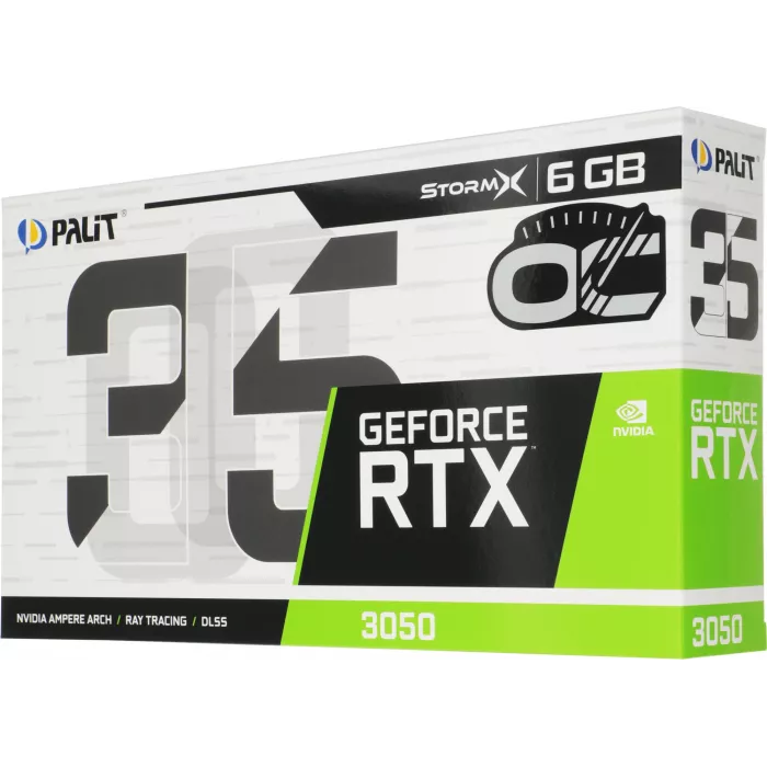 Видеокарта Palit PCI-E 4.0 PA-RTX3050 STORMX OC NVIDIA GeForce RTX 3050 6Gb 96bit GDDR6 1042/14000 DVIx1 HDMIx1 DPx1 HDCP Ret