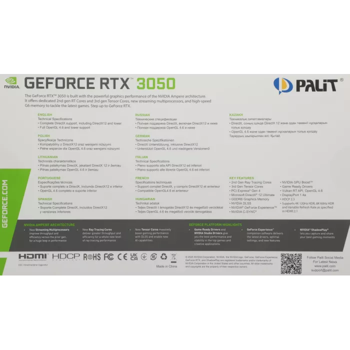 Видеокарта Palit PCI-E 4.0 PA-RTX3050 STORMX NVIDIA GeForce RTX 3050 6Gb 96bit GDDR6 1042/14000 DVIx1 HDMIx1 DPx1 HDCP Ret