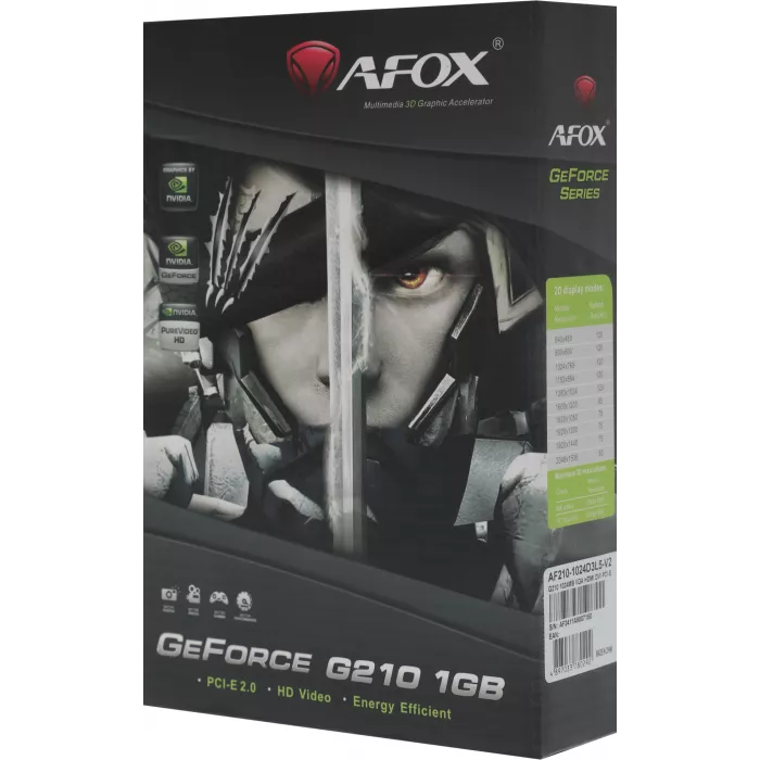 Видеокарта Afox PCI-E 2.0 AF210-1024D3L5-V2 NVIDIA G210 1Gb 64bit DDR3 520/1600 DVIx1 HDMIx1 CRTx1 HDCP Ret low profile
