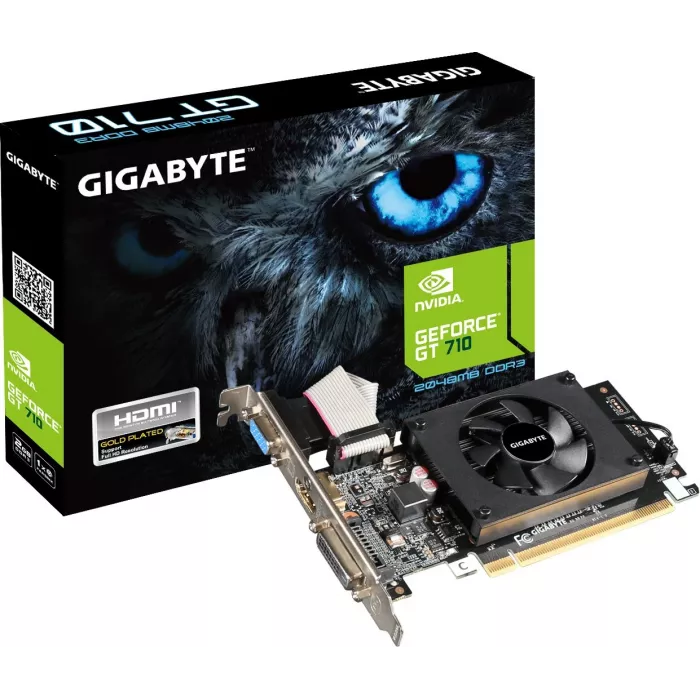 Видеокарта Gigabyte PCI-E 2.0 GV-N710D3-2GL 2.0 NVIDIA GeForce GT 710 2Gb 64bit DDR3 954/1600 DVIx1 HDMIx1 CRTx1 HDCP Ret low profile