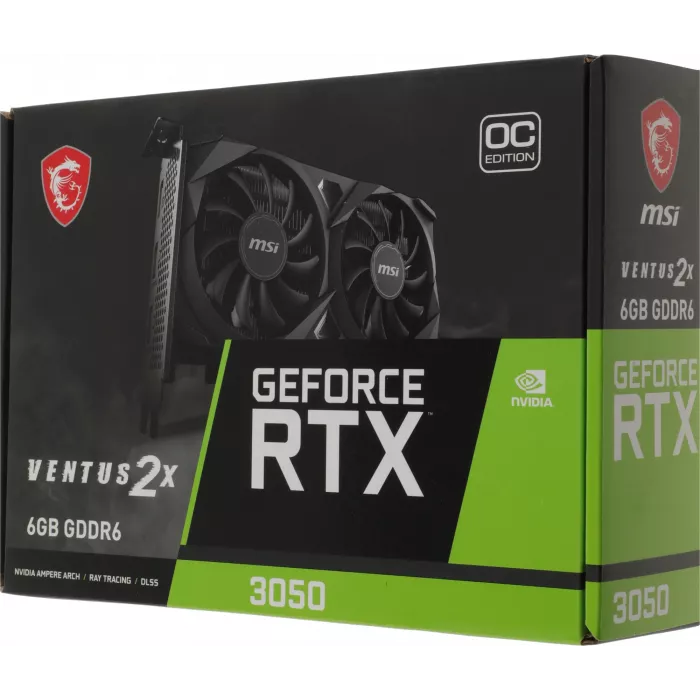 Видеокарта MSI PCI-E 4.0 RTX 3050 VENTUS 2X E 6G OC NVIDIA GeForce RTX 3050 6Gb 96bit GDDR6 1492/14000 HDMIx2 DPx1 HDCP Ret