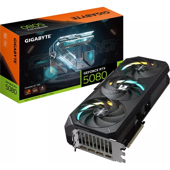 Видеокарта Gigabyte PCI-E 5.0 GV-N5080GAMING OC-16GD 1.0 NVIDIA GeForce RTX 5080 16Gb 256bit GDDR7 2730/30000 HDMIx1 DPx3 HDCP Ret