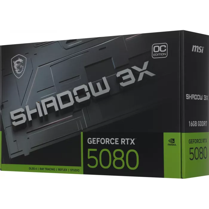 Видеокарта MSI PCI-E 5.0 RTX 5080 16G SHADOW 3X OC NVIDIA GeForce RTX 5080 16Gb 256bit GDDR7 2640/30000 HDMIx1 DPx3 HDCP Ret