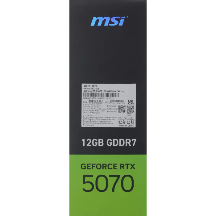 Видеокарта MSI PCI-E 5.0 RTX 5070 12G GAMING TRIO OC NVIDIA GeForce RTX 5070 12Gb 192bit GDDR7 2610/28000 HDMIx1 DPx3 HDCP Ret