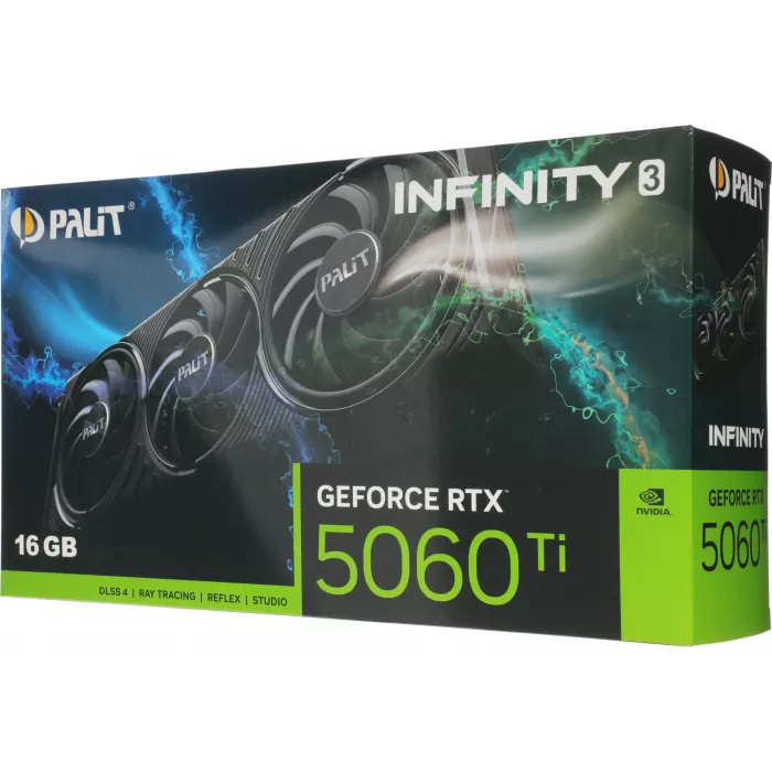 Видеокарта Palit PCI-E 5.0 PA-RTX5060Ti INFINITY 3 NVIDIA GeForce RTX 5060TI 16Gb 128bit GDDR7 2407/28000 HDMIx1 DPx3 HDCP Ret