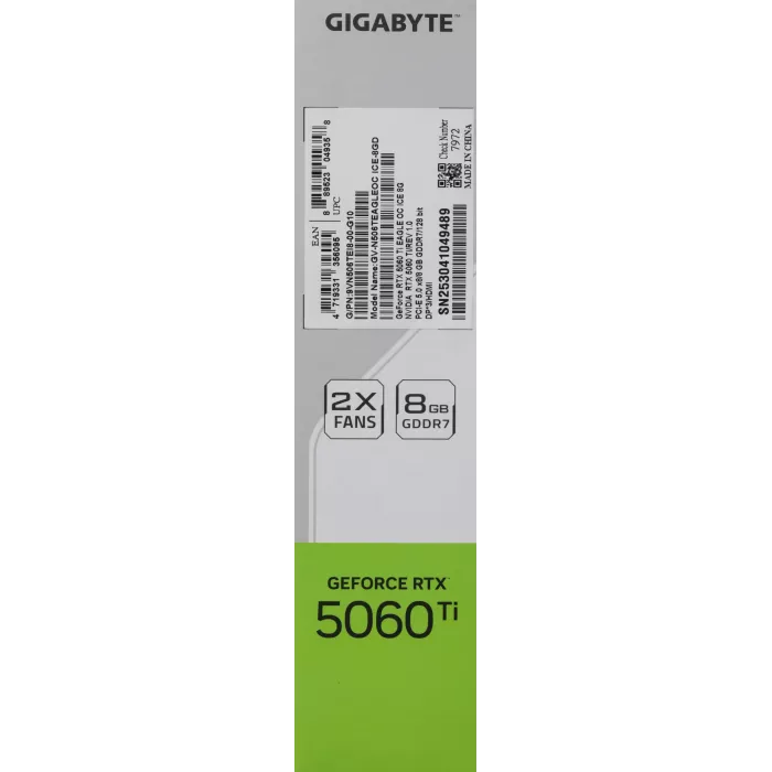 Видеокарта Gigabyte PCI-E 5.0 GV-N506TEAGLEOC ICE-8GD 1.0 NVIDIA GeForce RTX 5060TI 8Gb 128bit GDDR7 2572/28000 HDMIx1 DPx3 HDCP Ret
