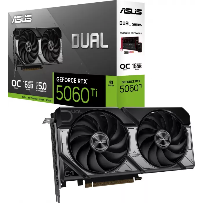 Видеокарта Asus PCI-E 5.0 DUAL-RTX5060TI-O16G NVIDIA GeForce RTX 5060TI 16Gb 128bit GDDR7 2602/28000 HDMIx1 DPx3 HDCP Ret