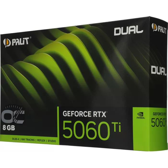 Видеокарта Palit PCI-E 5.0 PA-RTX5060Ti DUAL OC NVIDIA GeForce RTX 5060TI 8Gb 128bit GDDR7 2407/28000 HDMIx1 DPx3 HDCP Ret