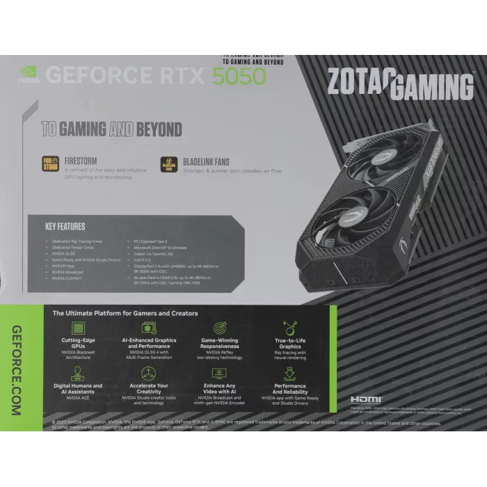 Видеокарта Zotac PCI-E 5.0 RTX 5050 TWIN EDGE OC NVIDIA GeForce RTX 5050 8Gb 128bit GDDR6 2602/20000 HDMIx1 DPx3 HDCP Ret