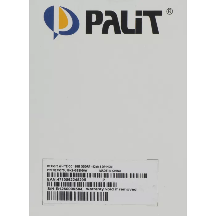 Видеокарта Palit PCI-E 5.0 PA-RTX5070 WHITE OC NVIDIA GeForce RTX 5070 12Gb 192bit GDDR7 2325/28000 HDMIx1 DPx3 HDCP Ret