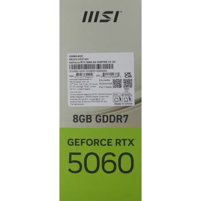Видеокарта MSI PCI-E 5.0 RTX 5060 8G INSPIRE 2X OC NVIDIA GeForce RTX 5060 8Gb 128bit GDDR7 2535/28000 HDMIx1 DPx3 HDCP Ret