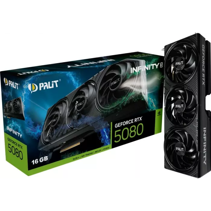 Видеокарта Palit PCI-E 5.0 PA-RTX5080 INFINITY 3 NVIDIA GeForce RTX 5080 16Gb 256bit GDDR7 2295/30000 HDMIx1 DPx3 HDCP Ret