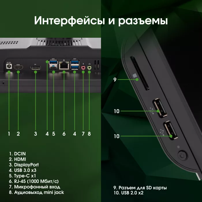Моноблок Digma Pro Vision 23.8" Full HD Ryzen 3 5425U (2.7) 8Gb SSD256Gb RGr CR Windows 11 Pro Eth WiFi BT 90W клавиатура мышь Cam черный 1920x1080