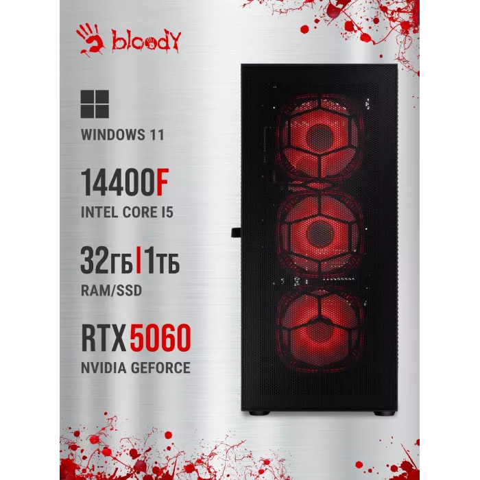 ПК Bloody BD-PC CB76T2 TWR i5 14400F (2.5) 32Gb SSD1Tb RTX5060 8Gb Windows 11 Home 64 2.5xGbitEth 650W черный (RUS) (2141962)