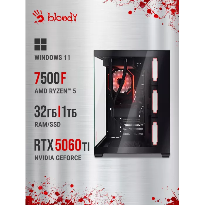 ПК Bloody BD-PC RAB84V2 TWR Ryzen 5 7500F (3.7) 32Gb SSD1Tb RTX5060TI 8Gb Windows 11 Home 64 2.5xGbitEth 750W черный (RUS) (2142124)