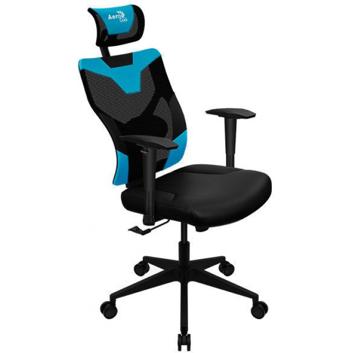 Кресло игровое Aerocool Guardian черный/голубой сиденье черный экокожа/сетка с подголов. крестов. нейлон