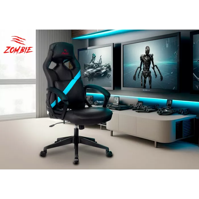 Кресло игровое Zombie Driver черный экокожа с подголов. крестов. пластик