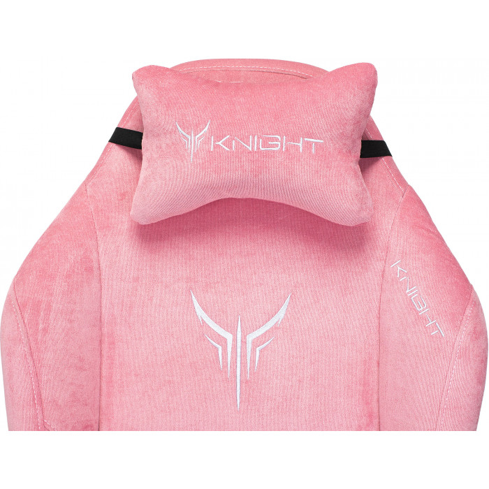 Кресло игровое Knight N1 Fabric розовый Velvet 36 с подголов. крестов. металл