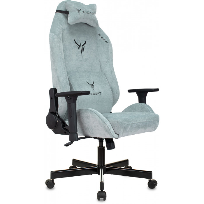 Кресло игровое Knight N1 Fabric серо-голубой Light-28 с подголов. крестов. металл