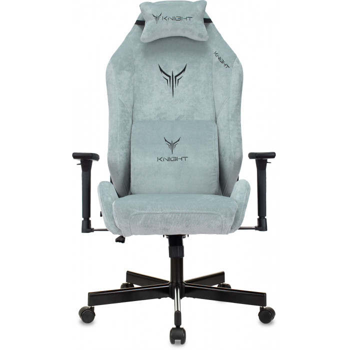 Кресло игровое Knight N1 Fabric серо-голубой Light-28 с подголов. крестов. металл