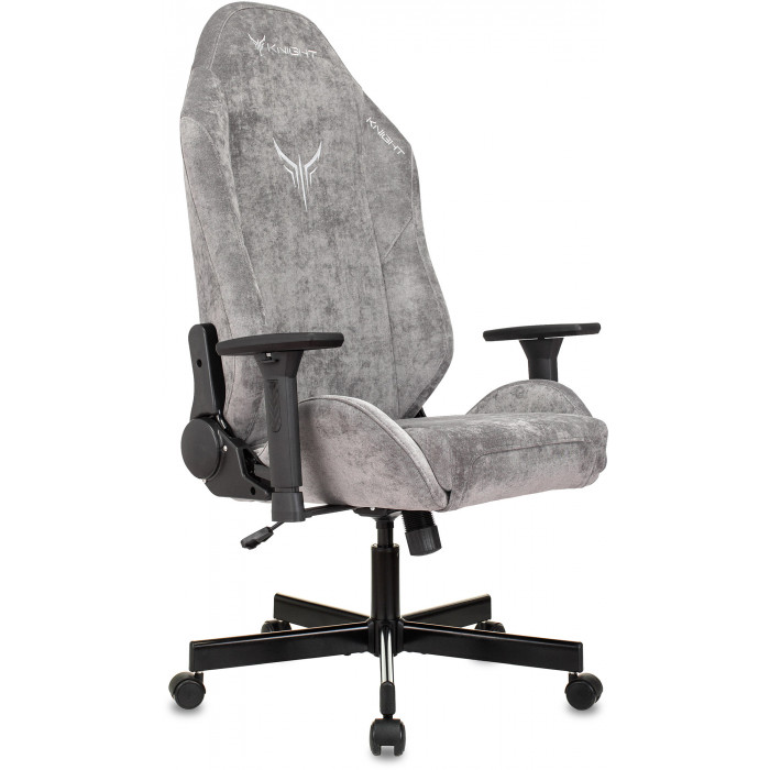 Кресло игровое Knight N1 Fabric серый Light-19 с подголов. крестов. металл