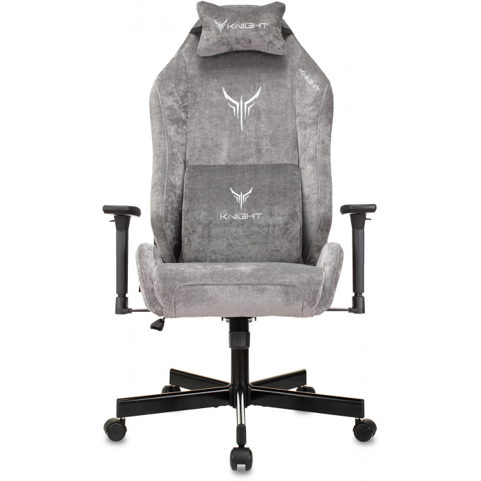 Кресло игровое Knight N1 Fabric серый Light-19 с подголов. крестов. металл