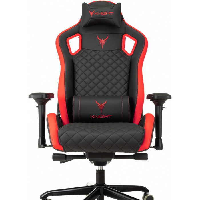 Кресло игровое Knight Titan черный/красный ромбик экокожа с подголов. крестов. металл