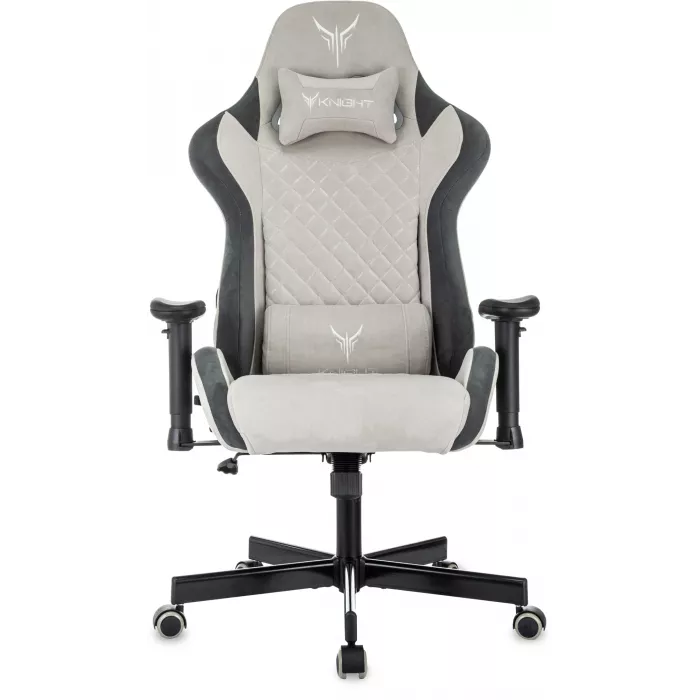 Кресло игровое Knight Regal Fabric светло-серый/серый искусственная замша с подголов. крестов. металл