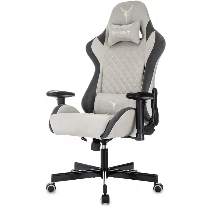 Кресло игровое Knight Regal Fabric светло-серый/серый искусственная замша с подголов. крестов. металл
