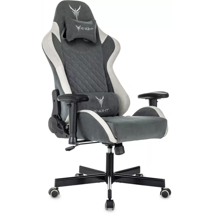 Кресло игровое Knight Regal Fabric серый/светло-серый искусственная замша с подголов. крестов. металл