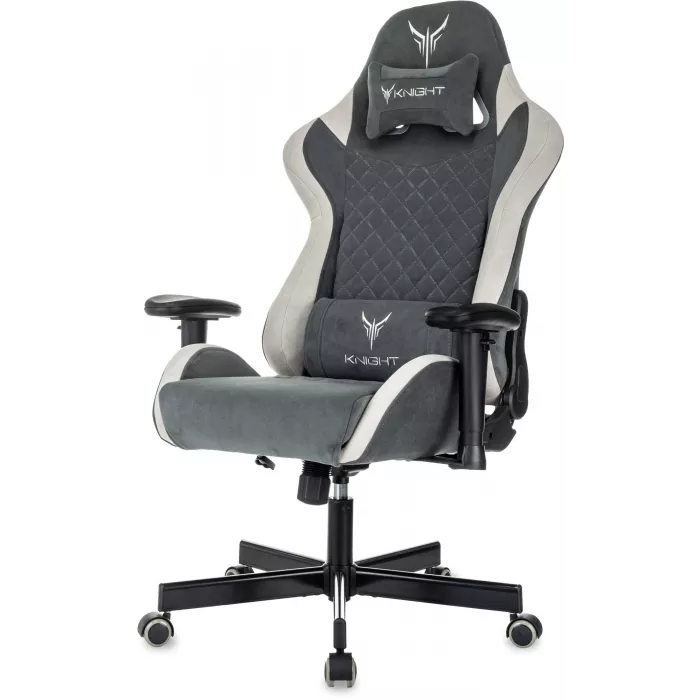 Кресло игровое Knight Regal Fabric серый/светло-серый искусственная замша с подголов. крестов. металл