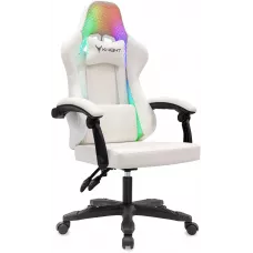 Кресло игровое Knight Wolf RGB белый экокожа/ткань с подголов. крестов. пластик