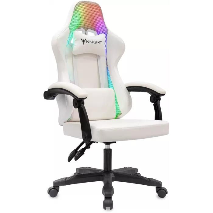Кресло игровое Knight Wolf RGB белый экокожа/ткань с подголов. крестов. пластик