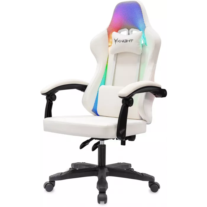 Кресло игровое Knight Wolf RGB белый экокожа/ткань с подголов. крестов. пластик