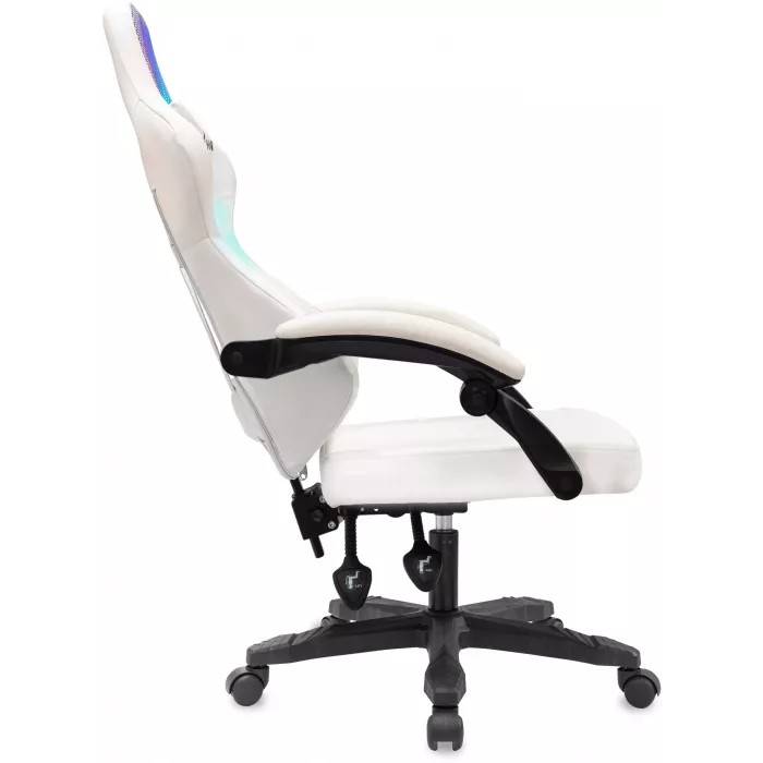 Кресло игровое Knight Wolf RGB белый экокожа/ткань с подголов. крестов. пластик