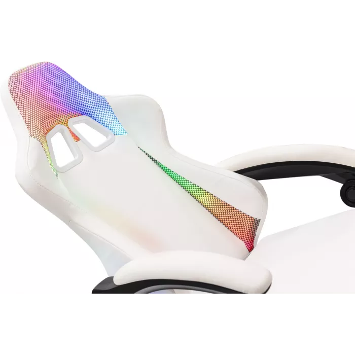 Кресло игровое Knight Wolf RGB белый экокожа/ткань с подголов. крестов. пластик