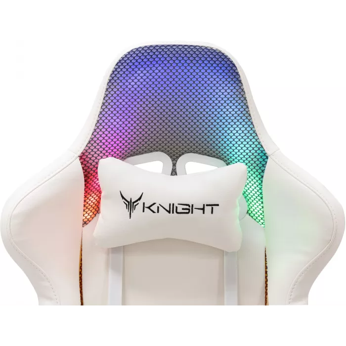 Кресло игровое Knight Wolf RGB белый экокожа/ткань с подголов. крестов. пластик