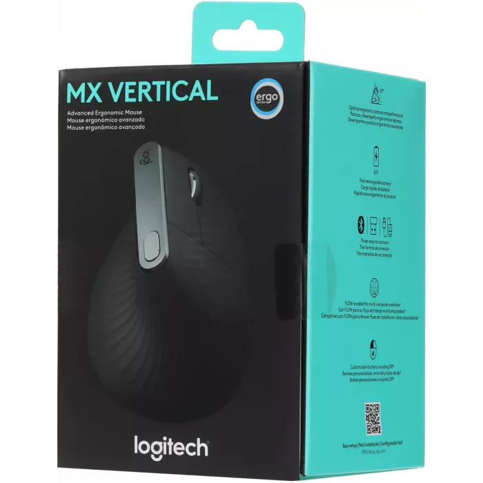Мышь Logitech MX Vertical черный/серебристый оптическая 4000dpi беспров. BT/Radio USB 4but (910-005449)
