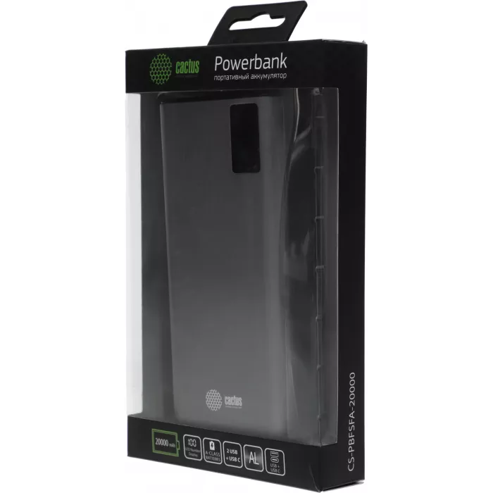 Мобильный аккумулятор Cactus CS-PBFSFA-20000 20000mAh 22.5W 4.5A 2xUSB-A/USB-C серый
