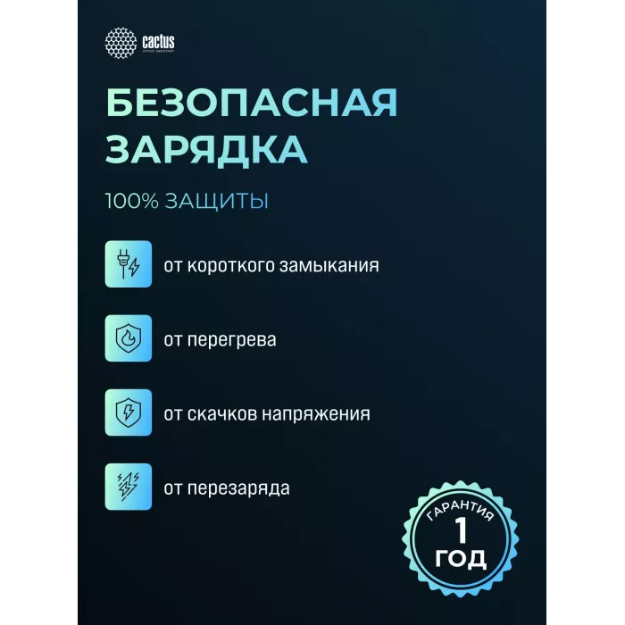 Мобильный аккумулятор Cactus CS-PBFSTA-10000 10000mAh 22.5W 4.5A USB-C беспров.зар. серый