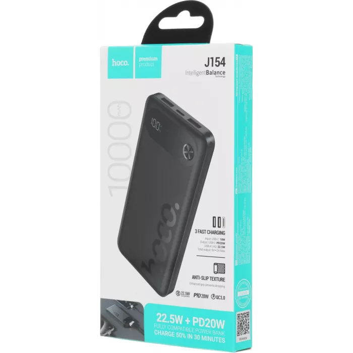 Мобильный аккумулятор Hoco J154 10000mAh QC3.0/PD3.0 22.5W 3A 2xUSB-A/USB-C черный (60747)