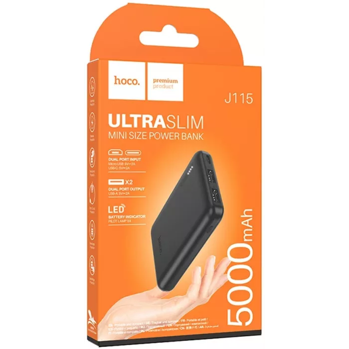 Мобильный аккумулятор Hoco J115 5000mAh 18.5W 2A 2xUSB-A черный