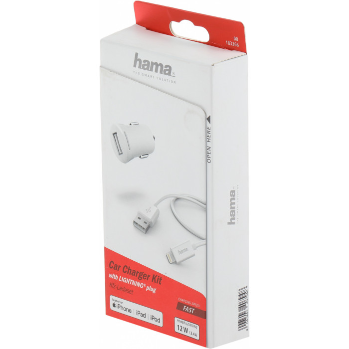 Автомобильное зар./устр. Hama H-183266 12W 2.4A USB для Apple белый (00183266)
