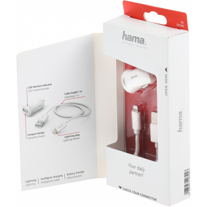Автомобильное зар./устр. Hama H-183266 12W 2.4A USB для Apple белый (00183266)