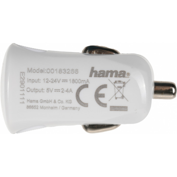 Автомобильное зар./устр. Hama H-183266 12W 2.4A USB для Apple белый (00183266)