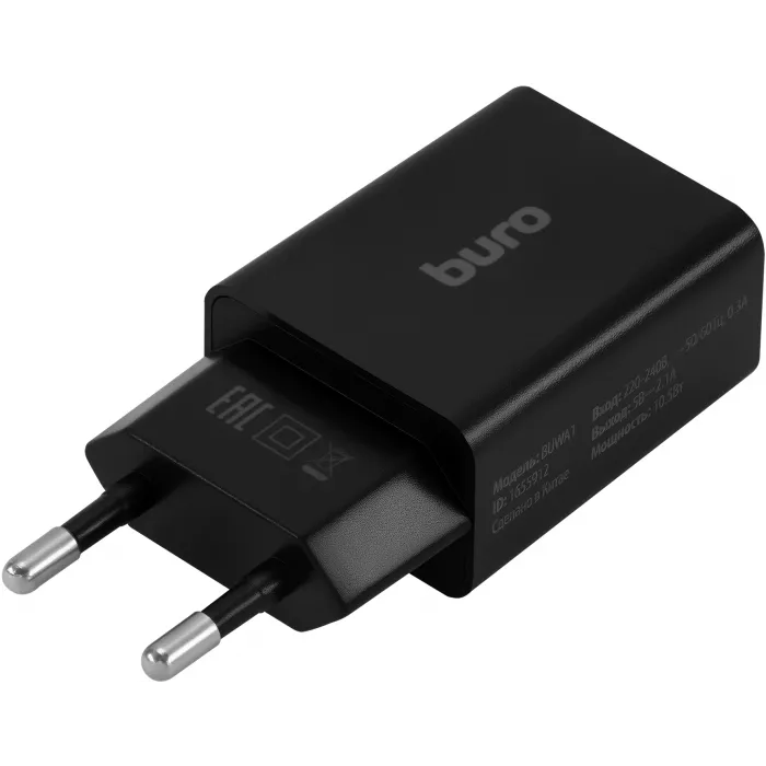 Сетевое зар./устр. Buro BUWA1 10.5W 2.1A USB-A черный (BUWA10S100BK)
