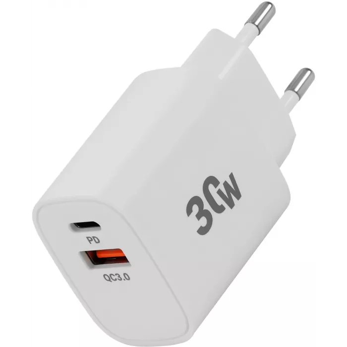 Сетевое зар./устр. Digma DGW3D 30W 3A (PD+QC) USB-C/USB-A универсальное белый (DGW3D0F110WH)
