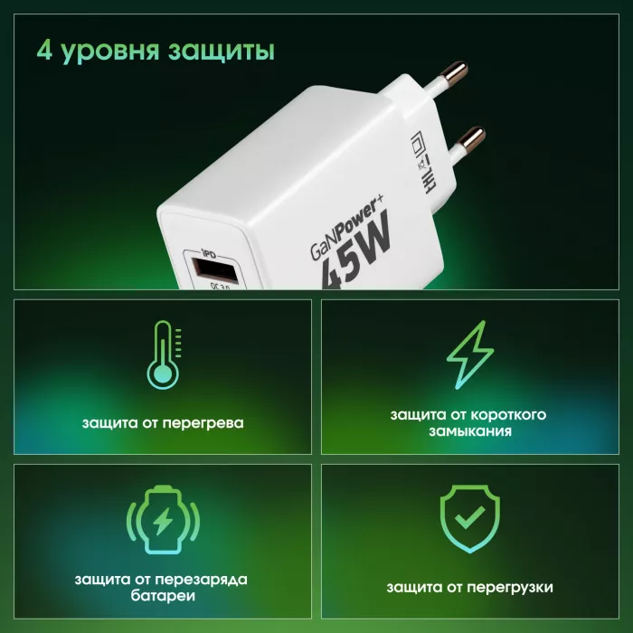 Сетевое зар./устр. Digma Pro DPW4A 45W 3A (PD+QC) USB-C/USB-A универсальное белый (DPW4A5GX11WH)