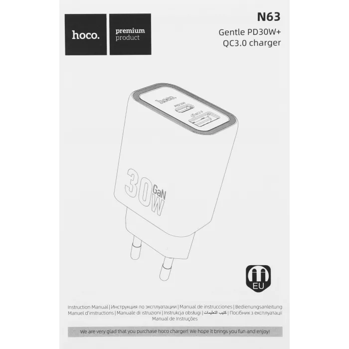 Сетевое зар./устр. Hoco N63 Gentle 30W 3A (PD+QC) USB Type-C универсальное белый